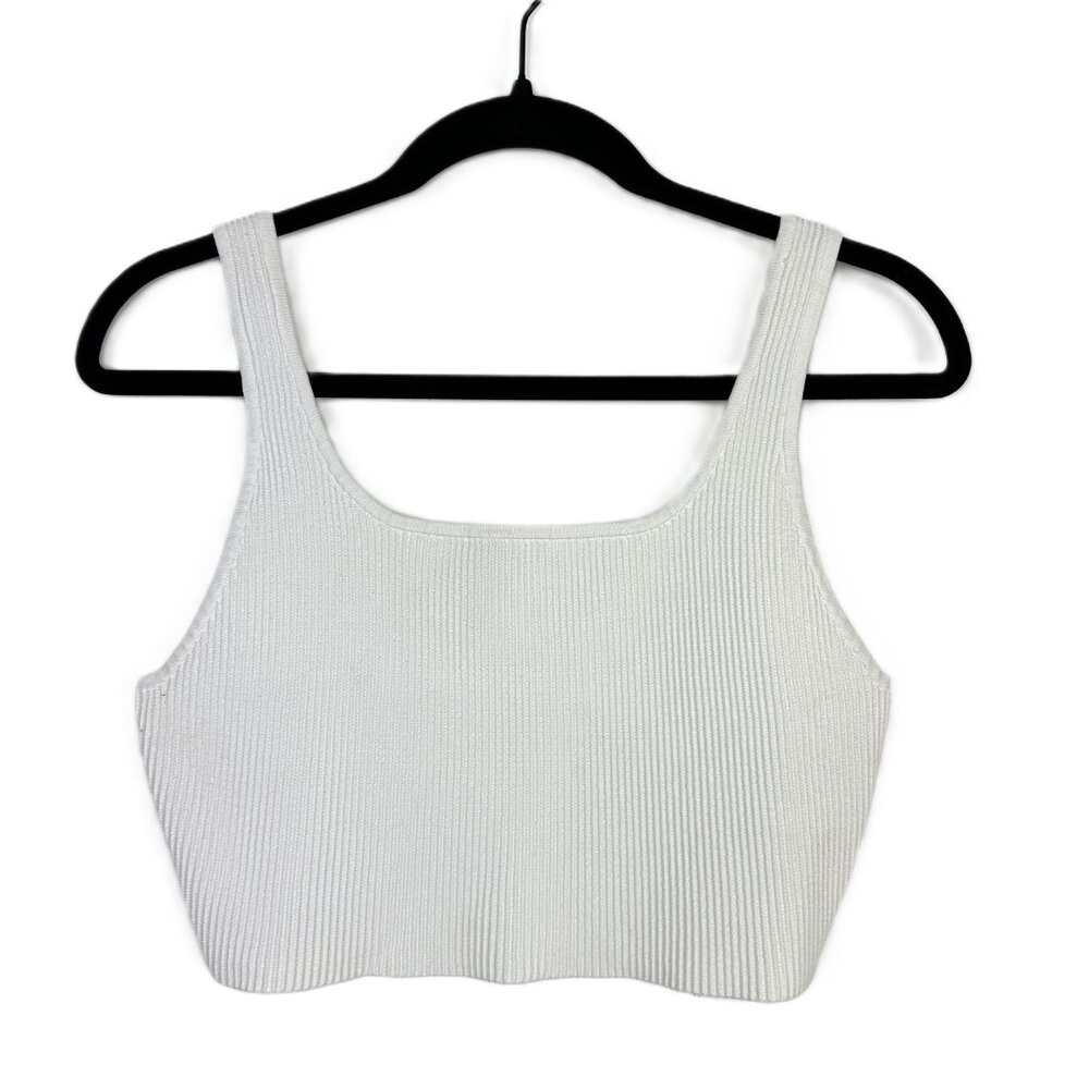 Aritzia Babaton Sculpt Knit Squareneck Cropped Ribbed Tank Top  White Large‎ - Picture 2 of 8